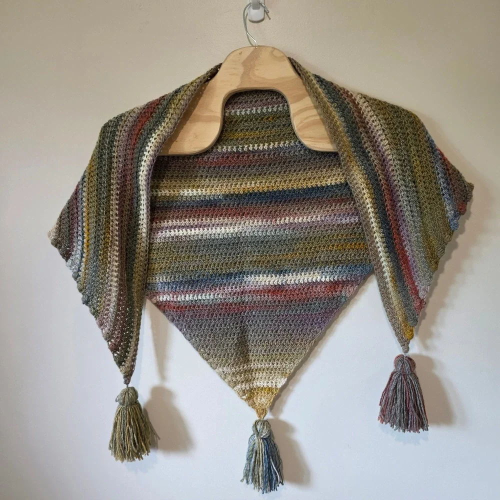Handmade Crochet Triangle Shawl Women One Size Multicolor Boho Tassel Wrap